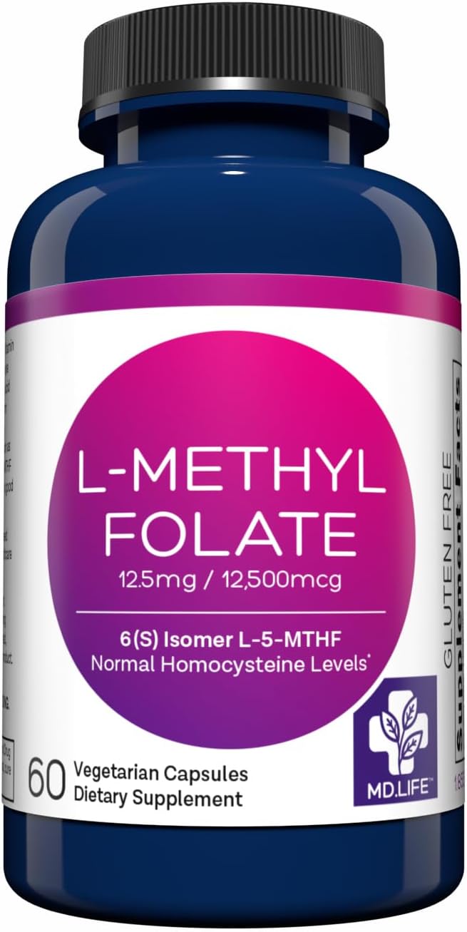 MD.LIFE L-Methylfolate 12.5mg - Maximum Potency MTHFR Supplement - Professional-Grade Active Folate - 60 Capsules - Essential Amino Acids