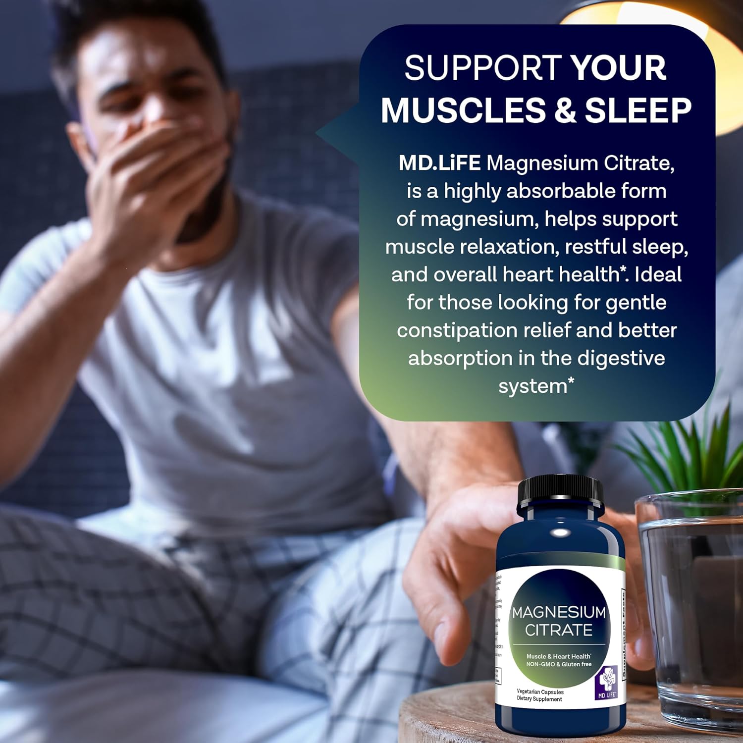 MD.LIFE Magnesium Citrate Capsules - 250 mg, 30 Count - High Absorption Supplement for Muscle, Heart, Nerves, Sleep, and Bone Health