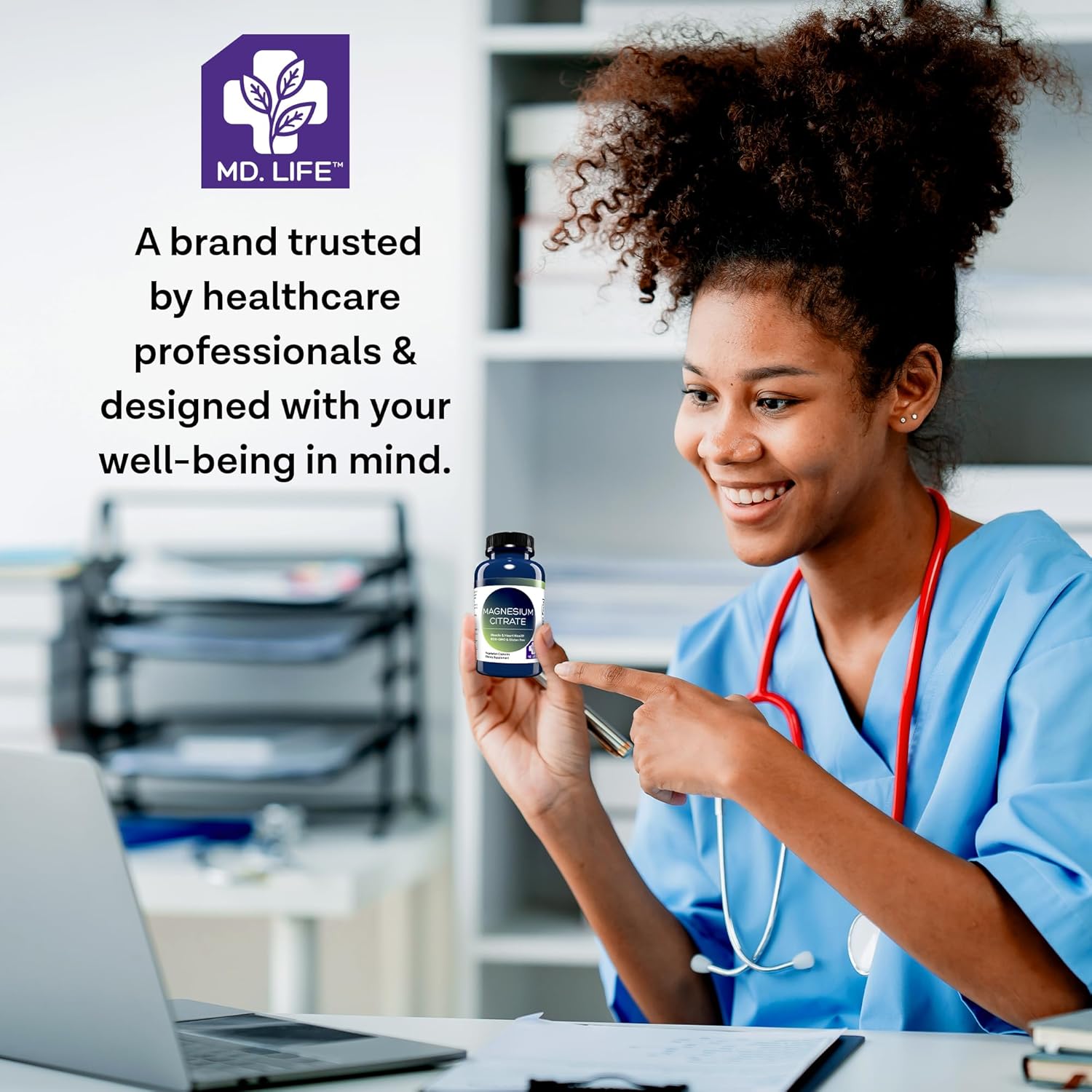 MD.LIFE Magnesium Citrate Capsules - 250 mg, 30 Count - High Absorption Supplement for Muscle, Heart, Nerves, Sleep, and Bone Health