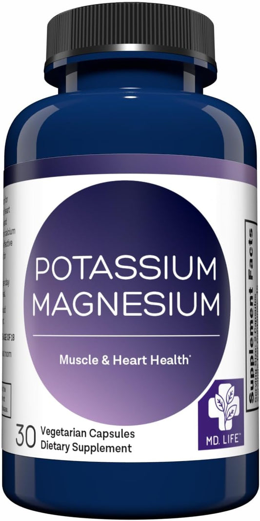 MD.LIFE Magnesium Potassium Supplement - 30 Capsules - High Absorption Complex for Vascular Health & Leg Cramp Relief