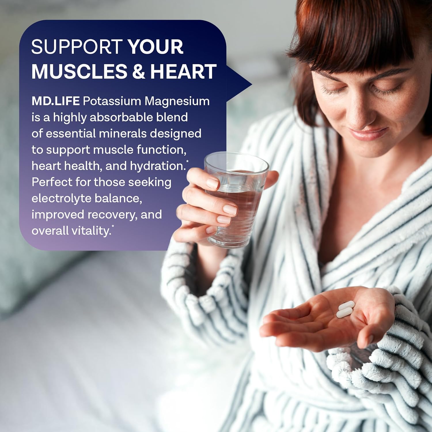 MD.LIFE Magnesium Potassium Supplement - 30 Capsules - High Absorption Complex for Vascular Health & Leg Cramp Relief