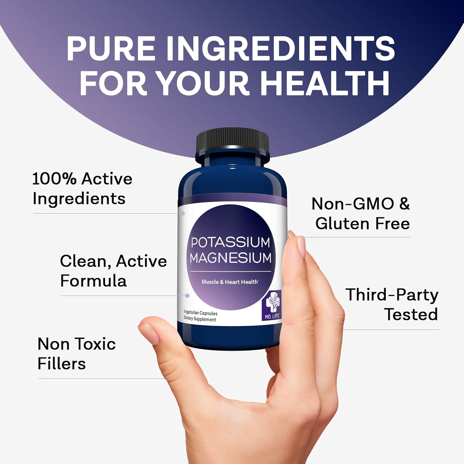 MD.LIFE Magnesium Potassium Supplement - 30 Capsules - High Absorption Complex for Vascular Health & Leg Cramp Relief