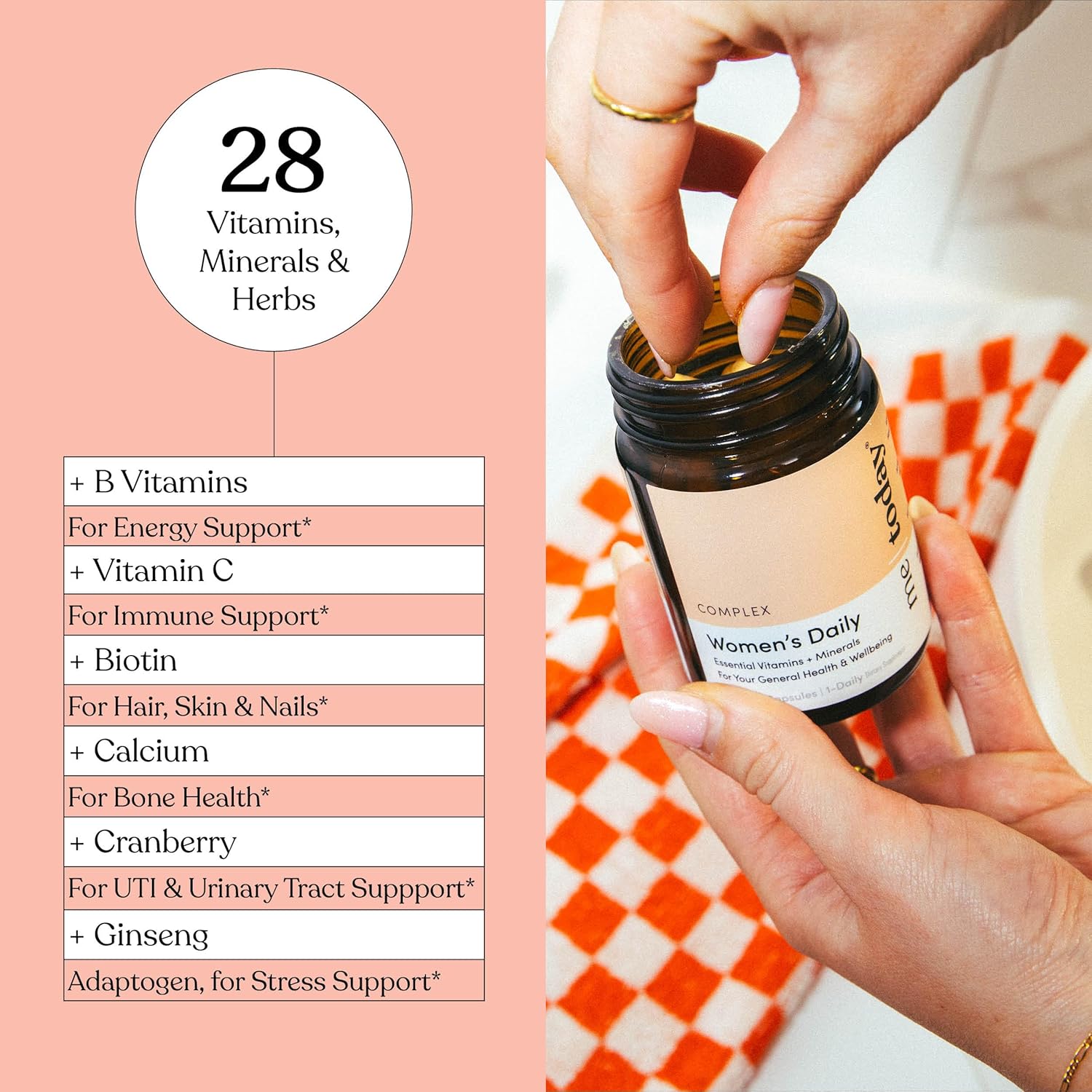 me today Women's Daily Multivitamin - 30 Capsules - 2 Month Supply - 27 Vitamins - Vegetarian Formula - Including D, C, A, B, Biotin, and Zinc