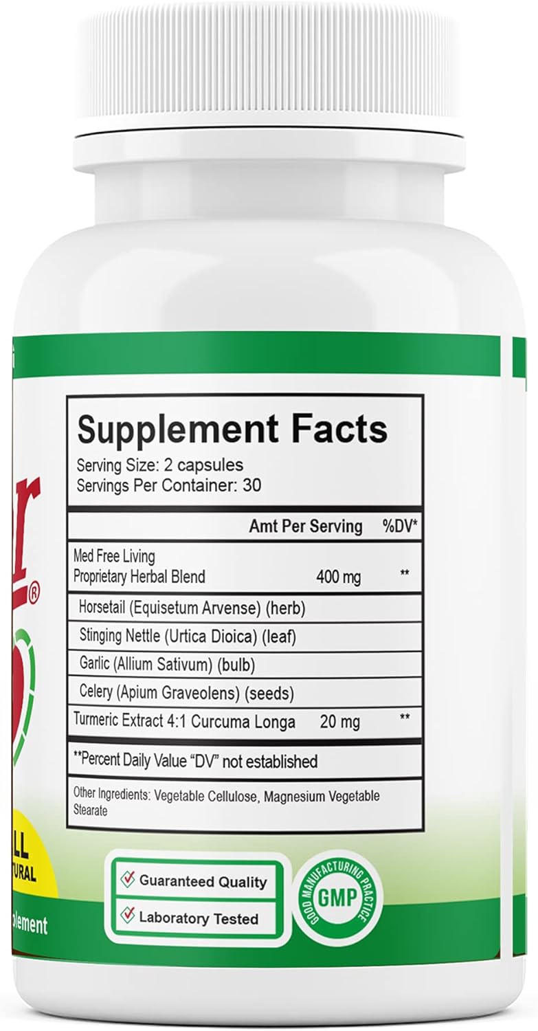 Med Free Living Factor 5 Joint Health Supplement with Turmeric, Stinging Nettle, Horsetail, Garlic, and Celery Seed - Supports Joint Comfort, Mobility, and Strength - 60 Count