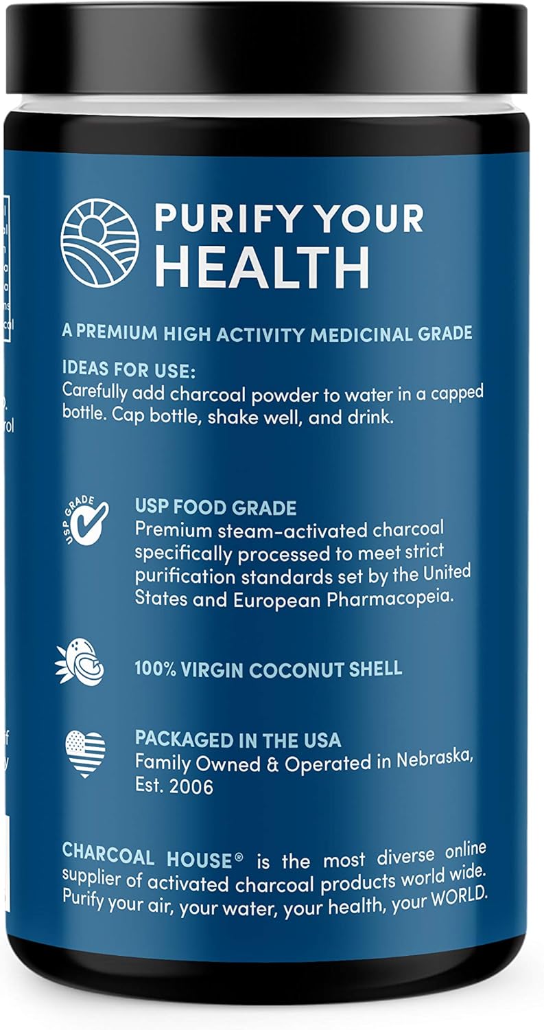 Medical Grade Coconut Shell Activated Charcoal Powder - 12 oz - 1 Qt - Fast Acting & High Adsorptive Capacity - Natural Cleanse & Detox - Charcoal House