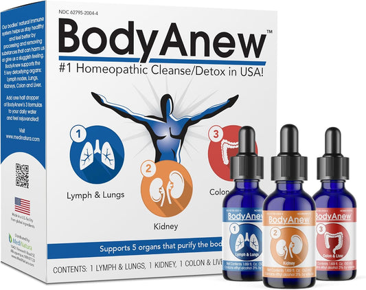 MediNatura BodyAnew Oral Drops 3 Step Homeopathic Cleanse - Whole Body Support - 150 ml Drops for Women & Men