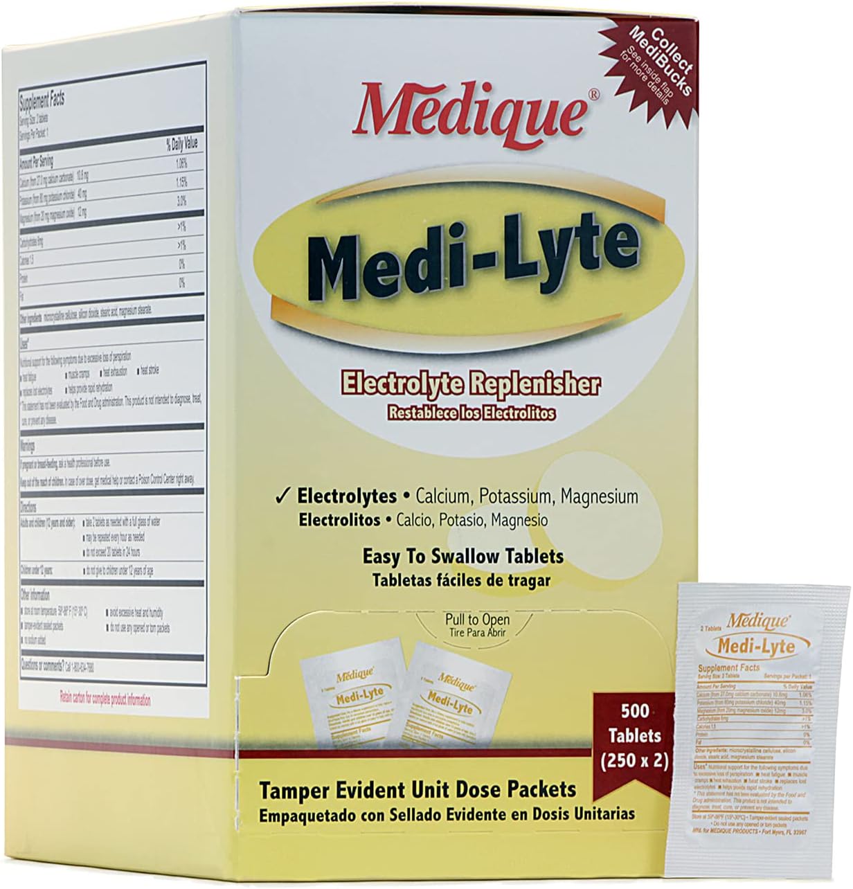 Medique Medi-Lyte Electrolyte Replenisher Tablets - Fast Relief from Heat, Stress, Fatigue, Muscle Cramping - 500 Tablets