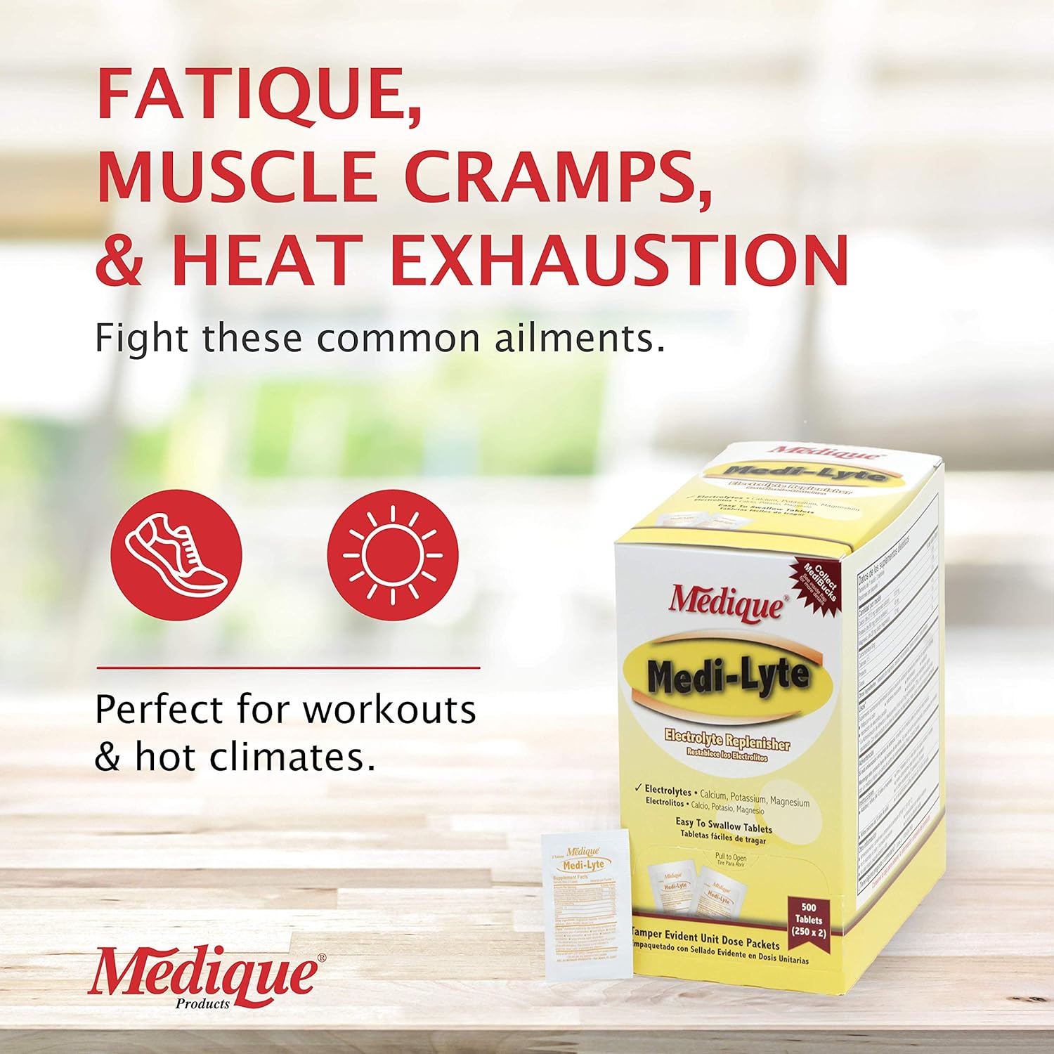 Medique Medi-Lyte Electrolyte Replenisher Tablets - Fast Relief from Heat, Stress, Fatigue, Muscle Cramping - 500 Tablets