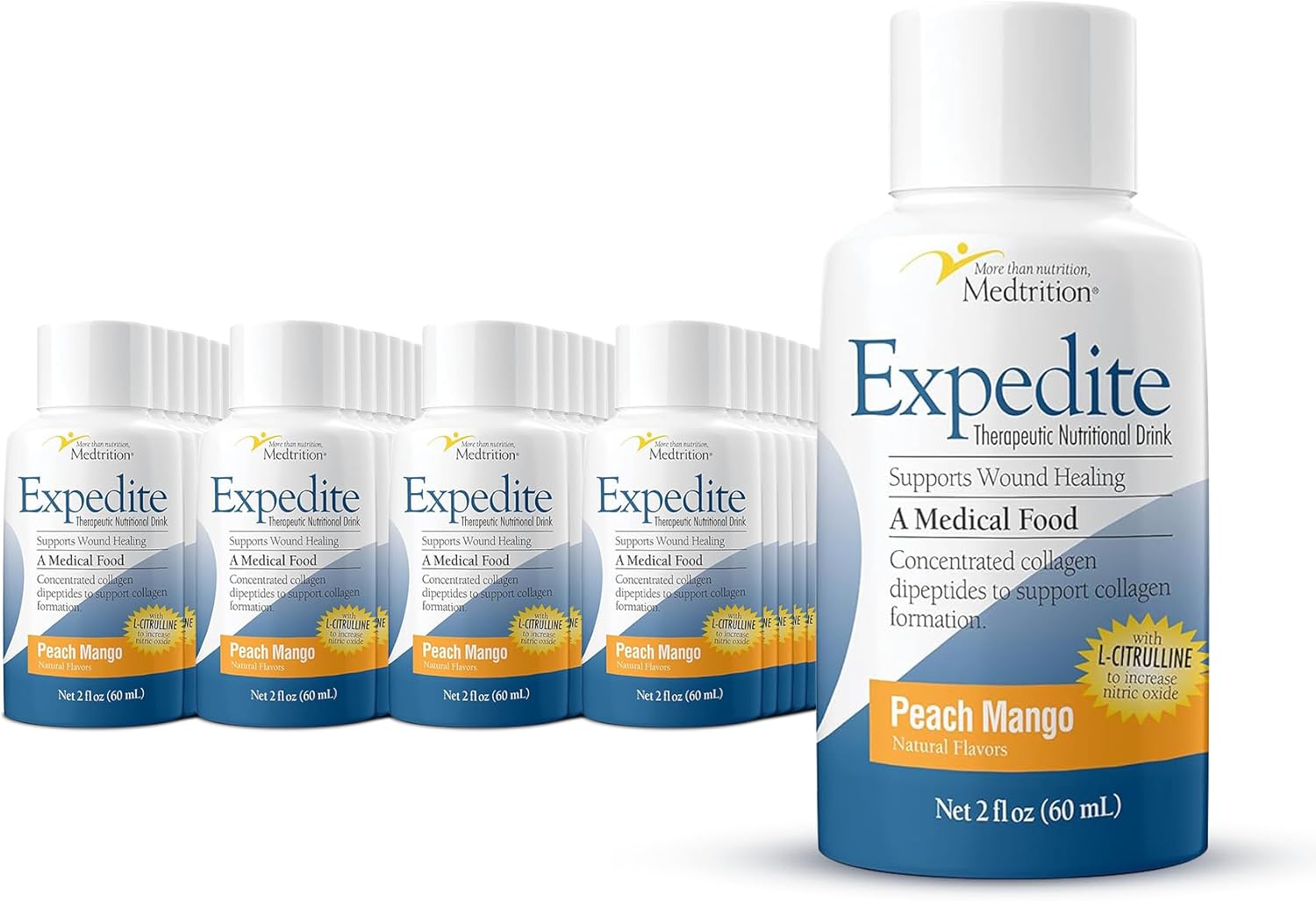 Medtrition Expedite Liquid Collagen - Supports Wound Healing, Surgery Recovery, Diabetic Foot Ulcers, Skin Health - 30x More Collagen Peptides - Pack of 48 Bottles