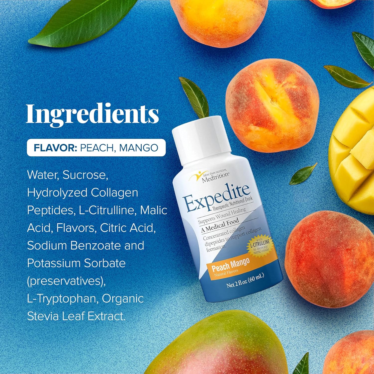 Medtrition Expedite Liquid Collagen - Supports Wound Healing, Surgery Recovery, Diabetic Foot Ulcers, Skin Health - 30x More Collagen Peptides - Pack of 48 Bottles
