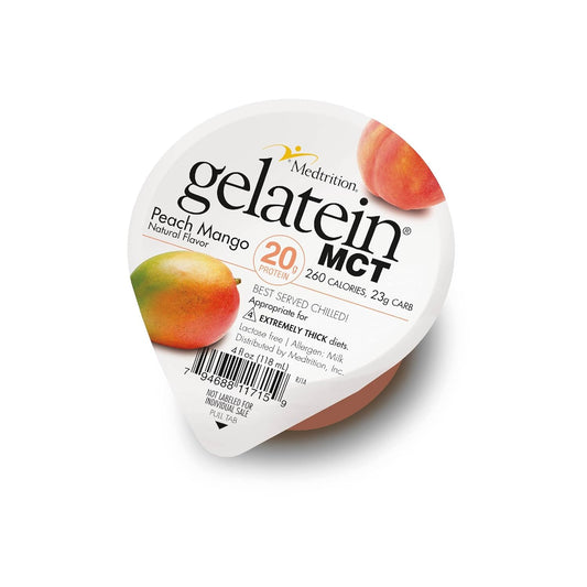 Medtrition Gelatein MCT Peach Mango Protein Snack for Swallowing Difficulties & Fluid-Restricted Diets - Pack of 12