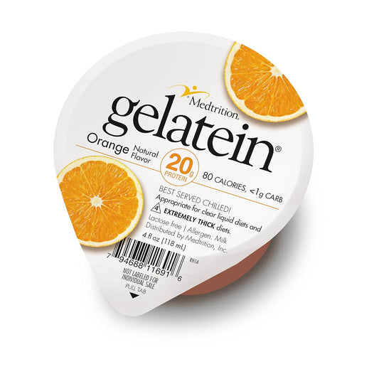 Medtrition Gelatein Orange: Sugar-Free Protein Gel Snack for Liquid Diets, Swallowing Issues, Bariatric, Dialysis, Oncology - 20g Protein (12 Pack)