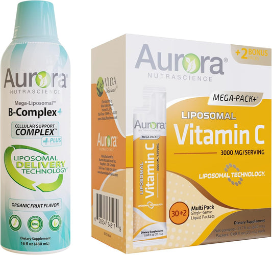Mega Liposomal Vitamin C & B-Complex Bundle - Aurora Nutrascience Vitality Duo, 3,000 mg per Serving - BoostGo Australia