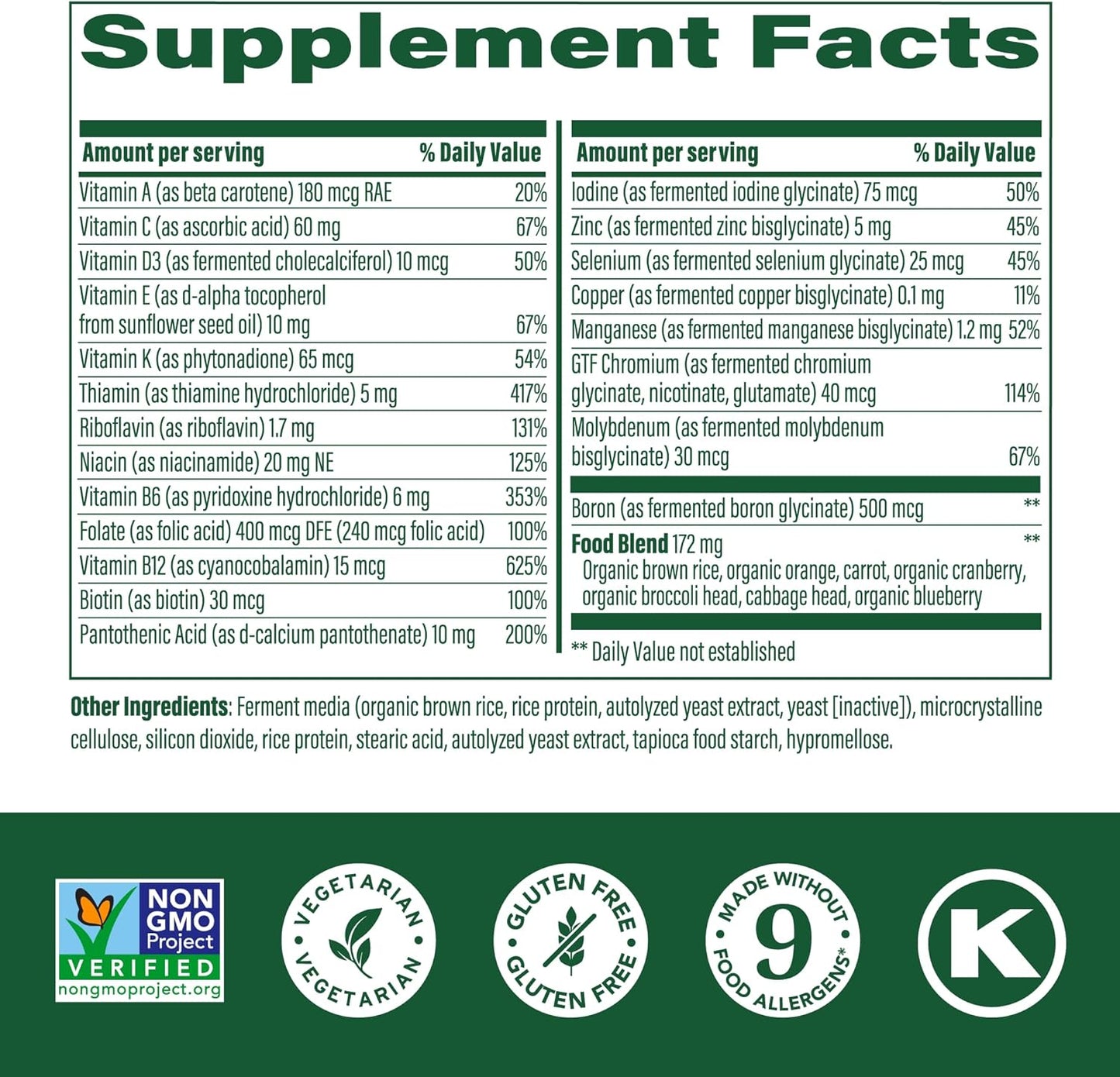 MegaFood One Daily Multivitamin for Women and Men - Iron-Free with Real Food - Immune Support and Bone Health - Energy Metabolism - Vegetarian - Non-GMO - 60 Tablets