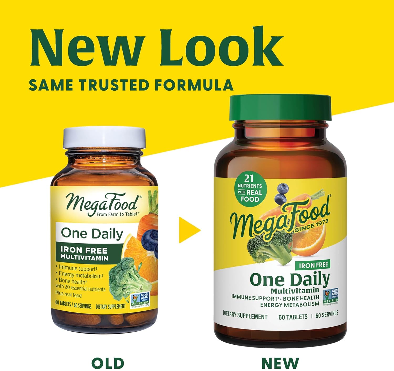 MegaFood One Daily Multivitamin for Women and Men - Iron-Free with Real Food - Immune Support and Bone Health - Energy Metabolism - Vegetarian - Non-GMO - 60 Tablets