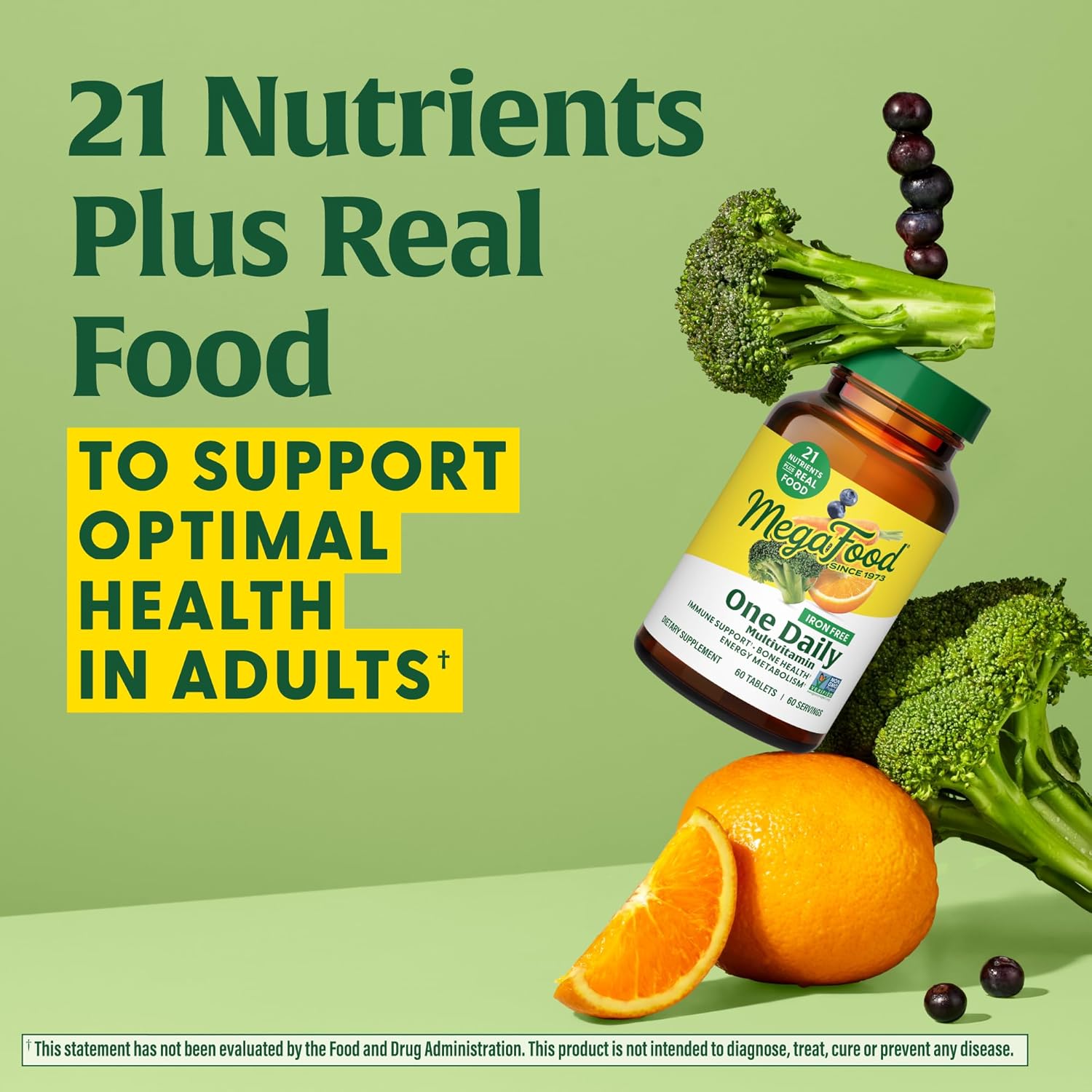 MegaFood One Daily Multivitamin for Women and Men - Iron-Free with Real Food - Immune Support and Bone Health - Energy Metabolism - Vegetarian - Non-GMO - 60 Tablets