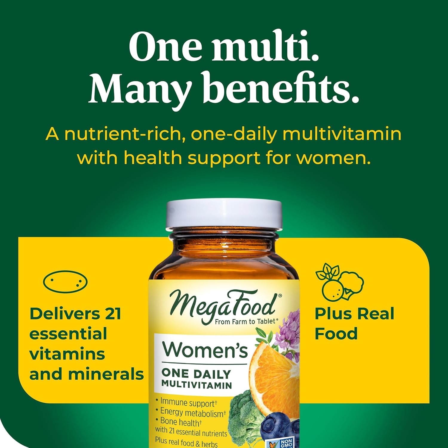 MegaFood Women's One Daily Multivitamin - Supports Bone Health, Energy, & Immune System - Vegetarian & Gluten-Free - 36 Tablets