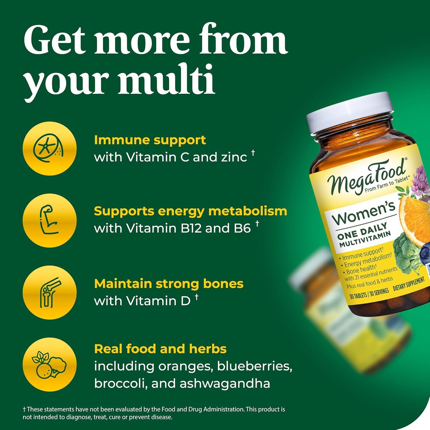 MegaFood Women's One Daily Multivitamin - Supports Bone Health, Energy, & Immune System - Vegetarian & Gluten-Free - 36 Tablets
