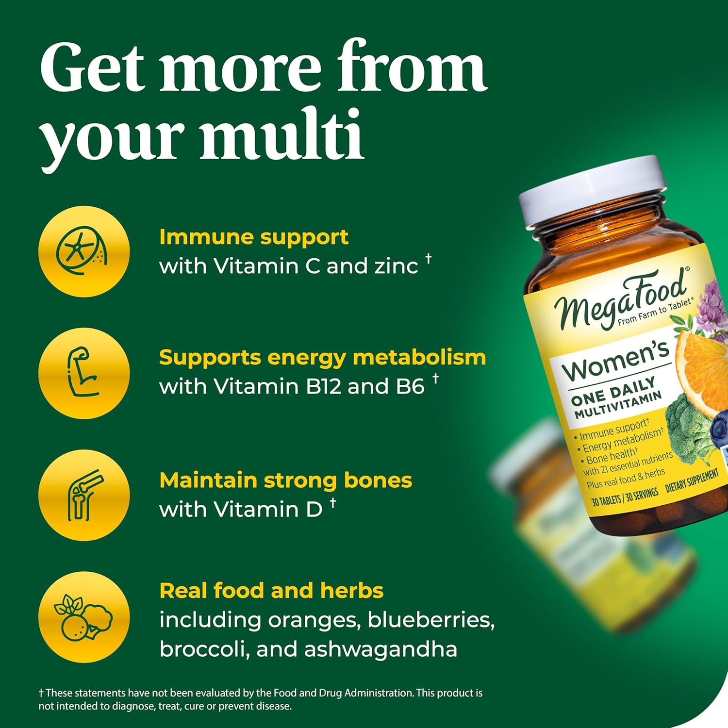 MegaFood Women's One Daily Multivitamin - Supports Bone Health, Energy, & Immune System - Vegetarian & Gluten-Free - 36 Tablets
