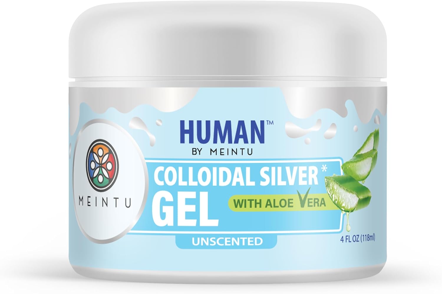 MEINTU Human™ Ultra-Pure Colloidal Silver Gel with Aloe Vera - 4 oz - 75 PPM - Skin Hydrosol Gel Solution for All Ages