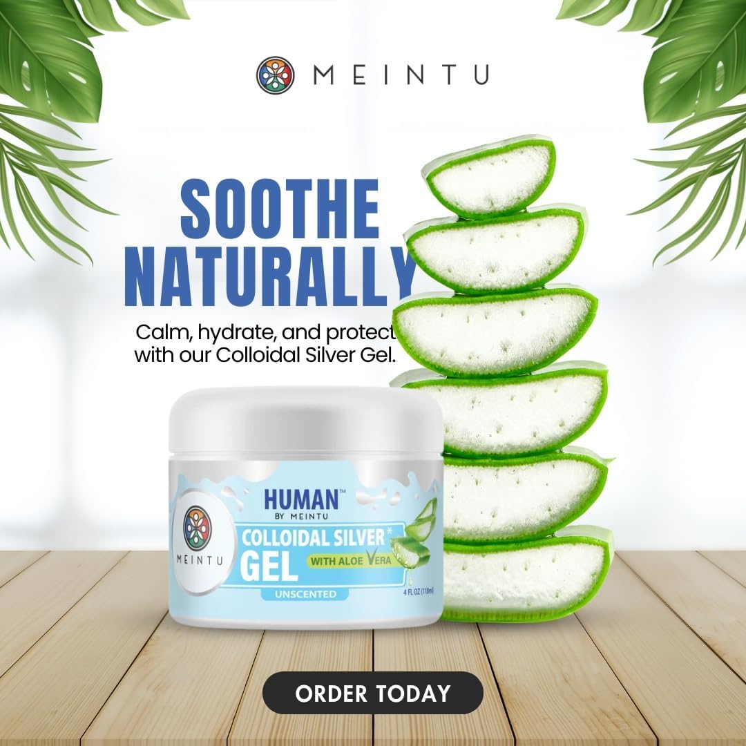 MEINTU Human™ Ultra-Pure Colloidal Silver Gel with Aloe Vera - 4 oz - 75 PPM - Skin Hydrosol Gel Solution for All Ages