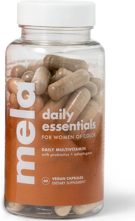 Mela Daily Essentials Multivitamin for Melanated Women - Vitamin D3, B12, Probiotics, Lion's Mane, Ceylon Cinnamon - Vegan, Gluten Free, Non-GMO - 30 Day Supply (60 Capsules)