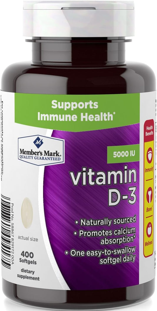 Member's Mark Vitamin D-3 5000 IU Dietary Supplement - 400 Count Bottle