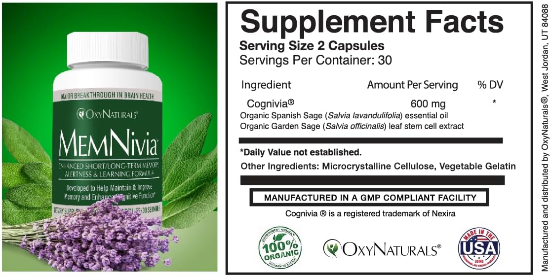 MemNivia Brain Supplement with Award-Winning Natural Ingredients - Clinically Tested for Memory, Focus, and Sharper Thinking - 30 Servings