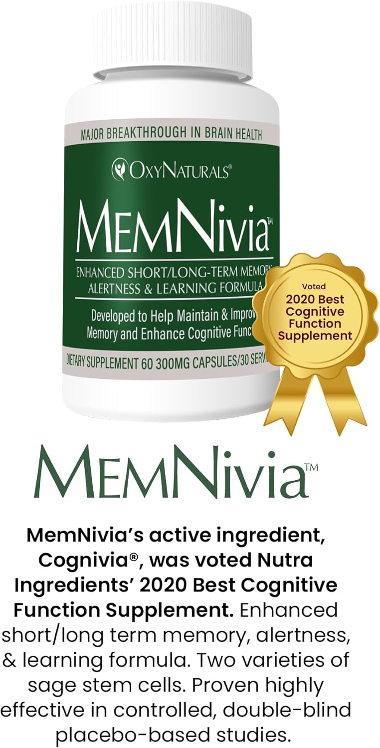 MemNivia Brain Supplement with Award-Winning Natural Ingredients - Clinically Tested for Memory, Focus, and Sharper Thinking - 30 Servings