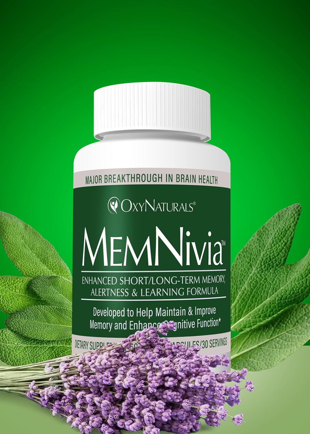 MemNivia Brain Supplement with Award-Winning Natural Ingredients - Clinically Tested for Memory, Focus, and Sharper Thinking - 30 Servings