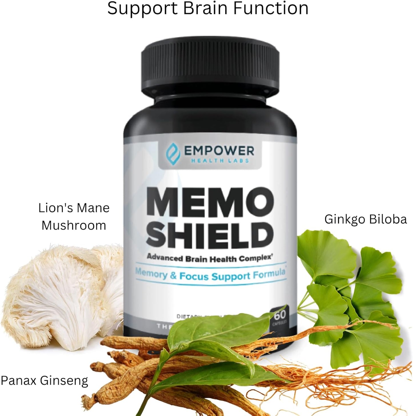 MemoShield Brain Health Supplement - Enhanced Memory Support with Lion's Mane, Bacopa Monnieri, and Ginkgo Biloba - Cognitive Function and Brain Health Formula - 60 Capsules by Empower Health Labs