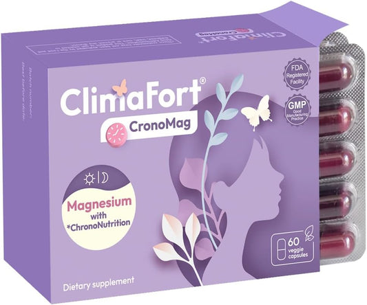 Menopause Energy Supplement with Magnesium Bisglycinate & B12 | Climafort CronoMag | 5 Salts Glycerophosphate | 30 Day Supply