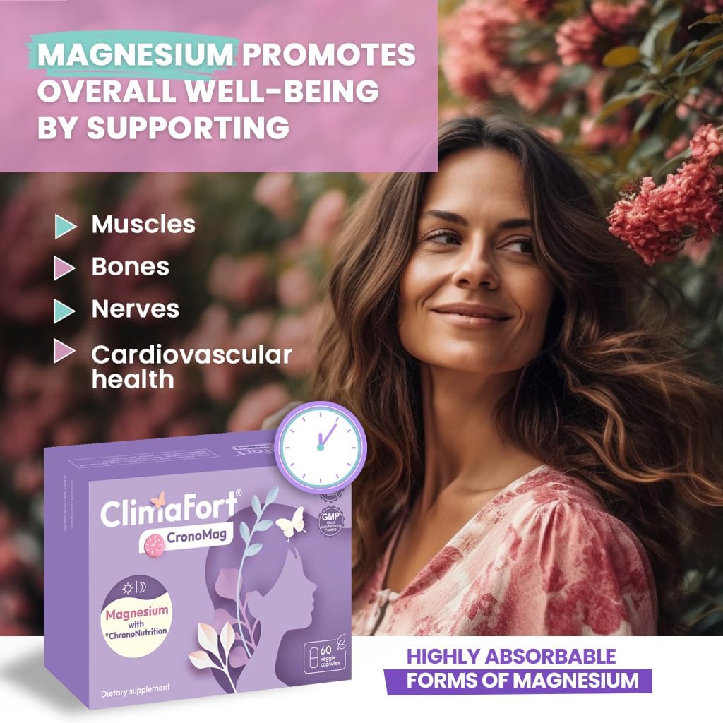Menopause Energy Supplement with Magnesium Bisglycinate & B12 | Climafort CronoMag | 5 Salts Glycerophosphate | 30 Day Supply