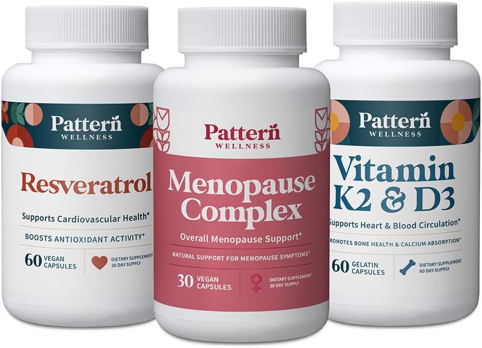 Menopause Relief Bundle: Menopause Complex, Resveratrol, Vitamin K2 & D3 - All-Natural Plant-Based Formulas - 3 Pack