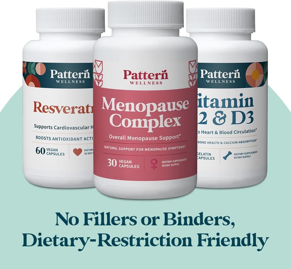 Menopause Relief Bundle: Menopause Complex, Resveratrol, Vitamin K2 & D3 - All-Natural Plant-Based Formulas - 3 Pack