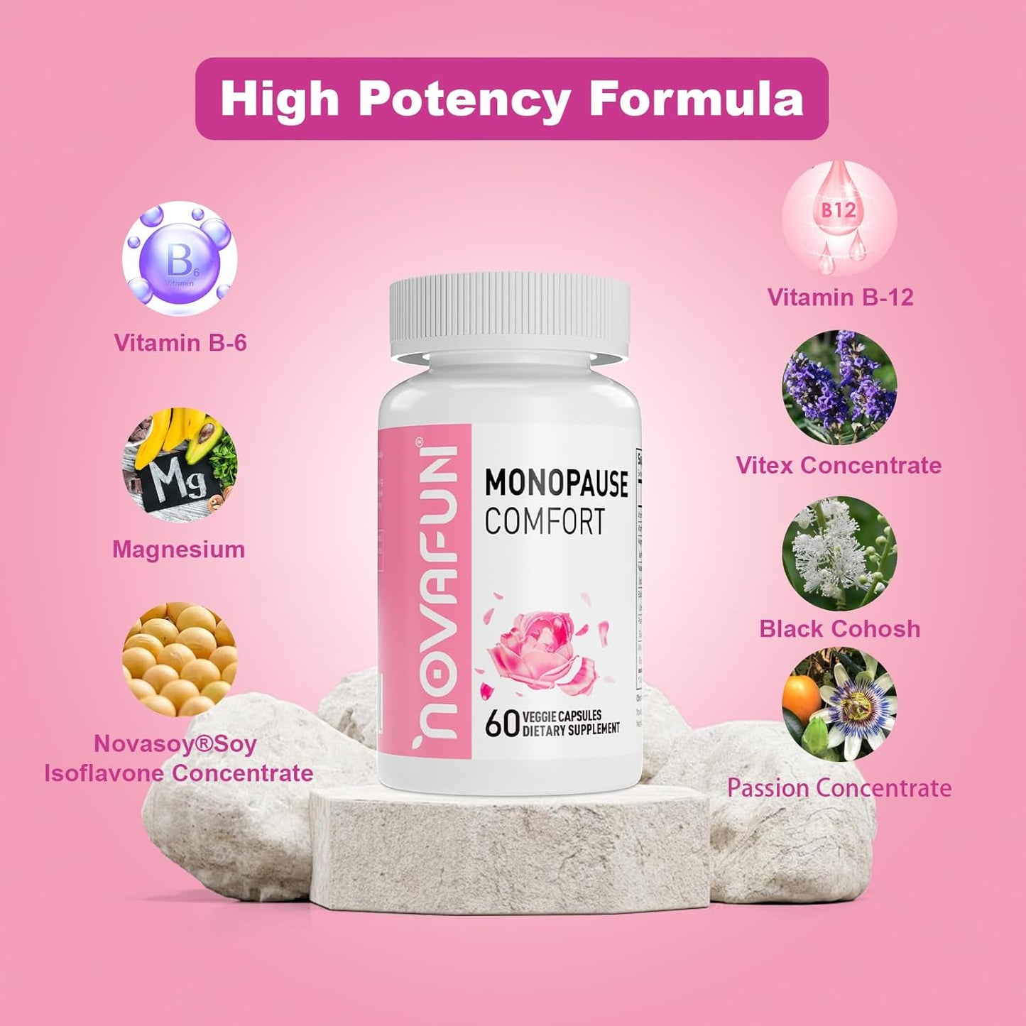 Menopause Relief Capsules for Women - Novasoy Soy Isoflavone & Herbal Blend with Vitamins & Minerals, 60 Count