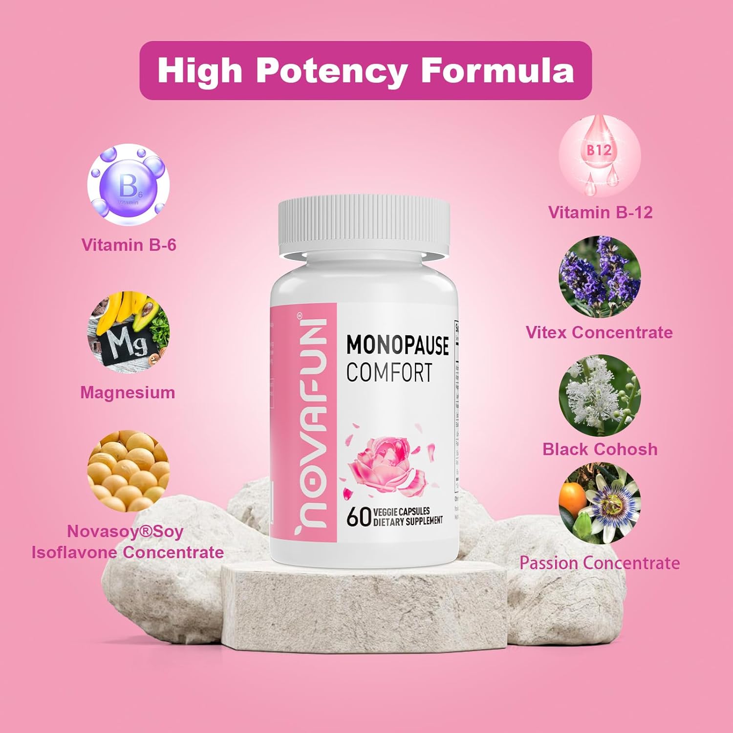 Menopause Relief Capsules for Women - Novasoy Soy Isoflavone & Herbal Blend with Vitamins & Minerals, 60 Count