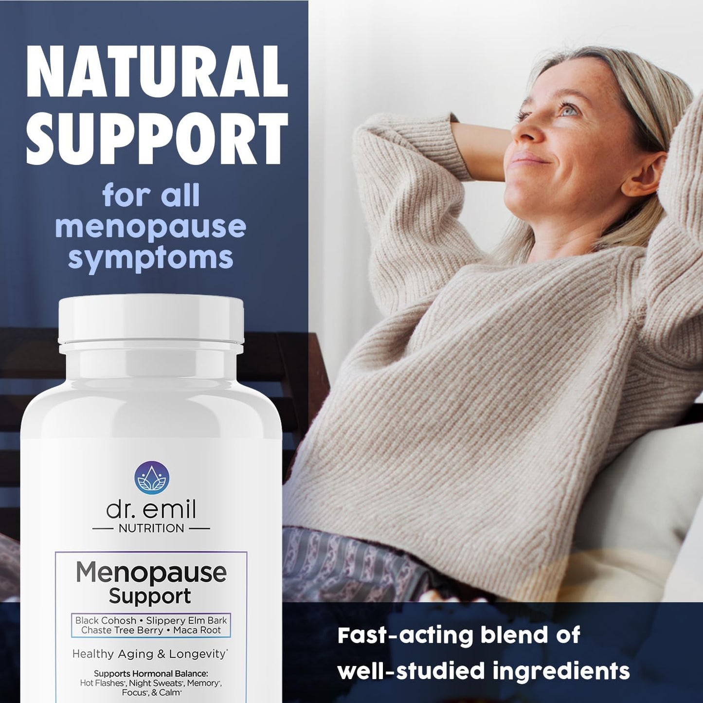 Menopause Relief Supplements for Women - Natural Support for Hot Flashes, Night Sweats & Mood Swings - Includes Black Cohosh - 30 Day Supply