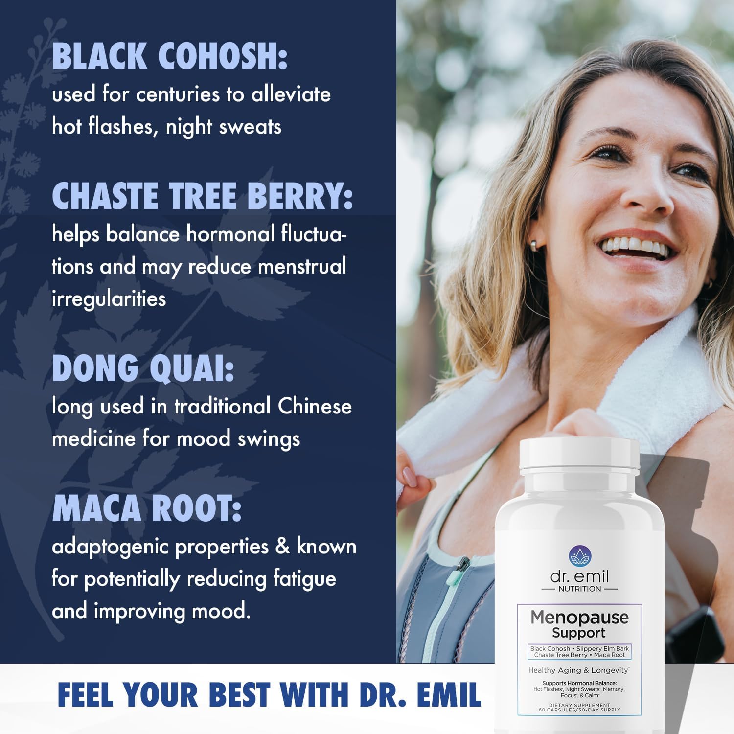 Menopause Relief Supplements for Women - Natural Support for Hot Flashes, Night Sweats & Mood Swings - Includes Black Cohosh - 30 Day Supply
