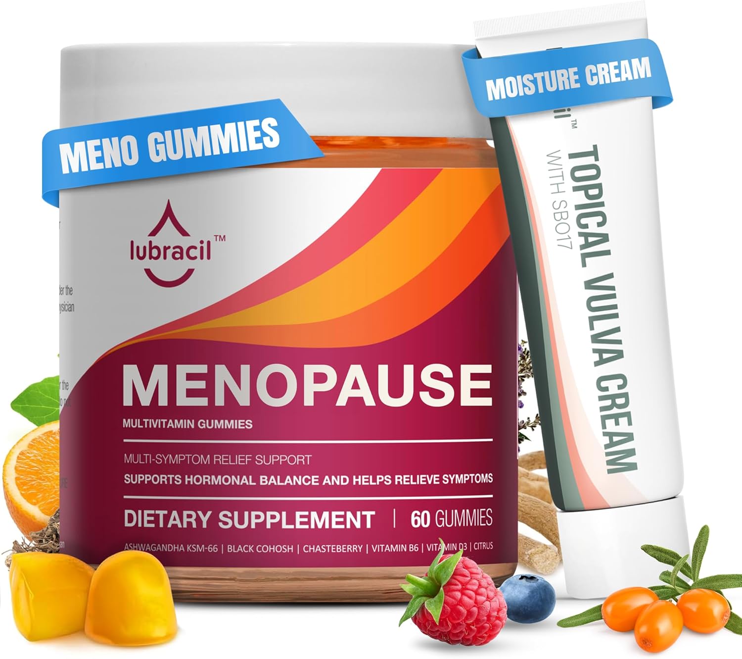Menopause Support Bundle: Gummies & Vulva Cream - Hormone-Free Relief for Hot Flashes, Dryness, Itching, Mood Swings & Night Sweats
