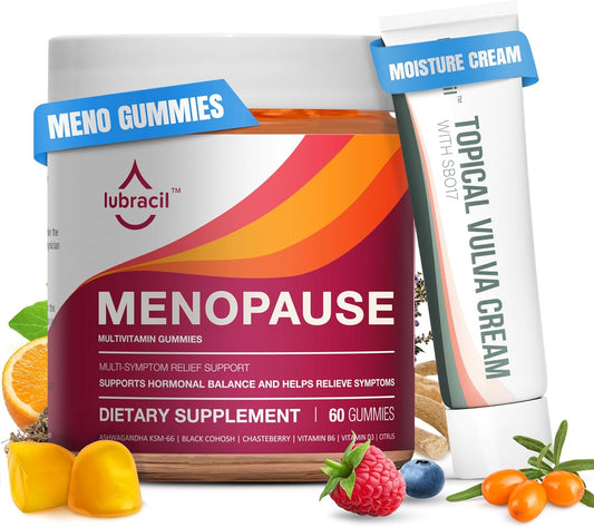 Menopause Support Bundle: Gummies & Vulva Cream - Hormone-Free Relief for Hot Flashes, Dryness, Itching, Mood Swings & Night Sweats