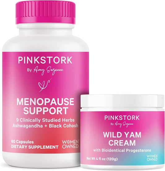 Menopause Support Bundle: Pink Stork Supplement & Progesterone Cream with Ashwagandha, Black Cohosh, Wild Yam - Hormone Balance & Mood Support