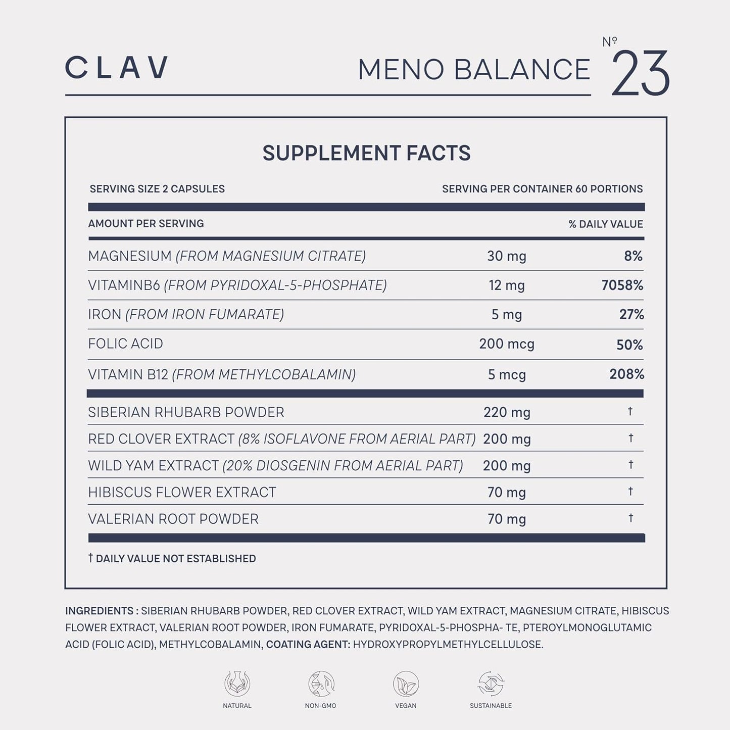 Menopause Support Capsules with Wild Yam Root, Red Clover & Siberian Rhubarb - Hot Flash Relief & Mood Swing Support