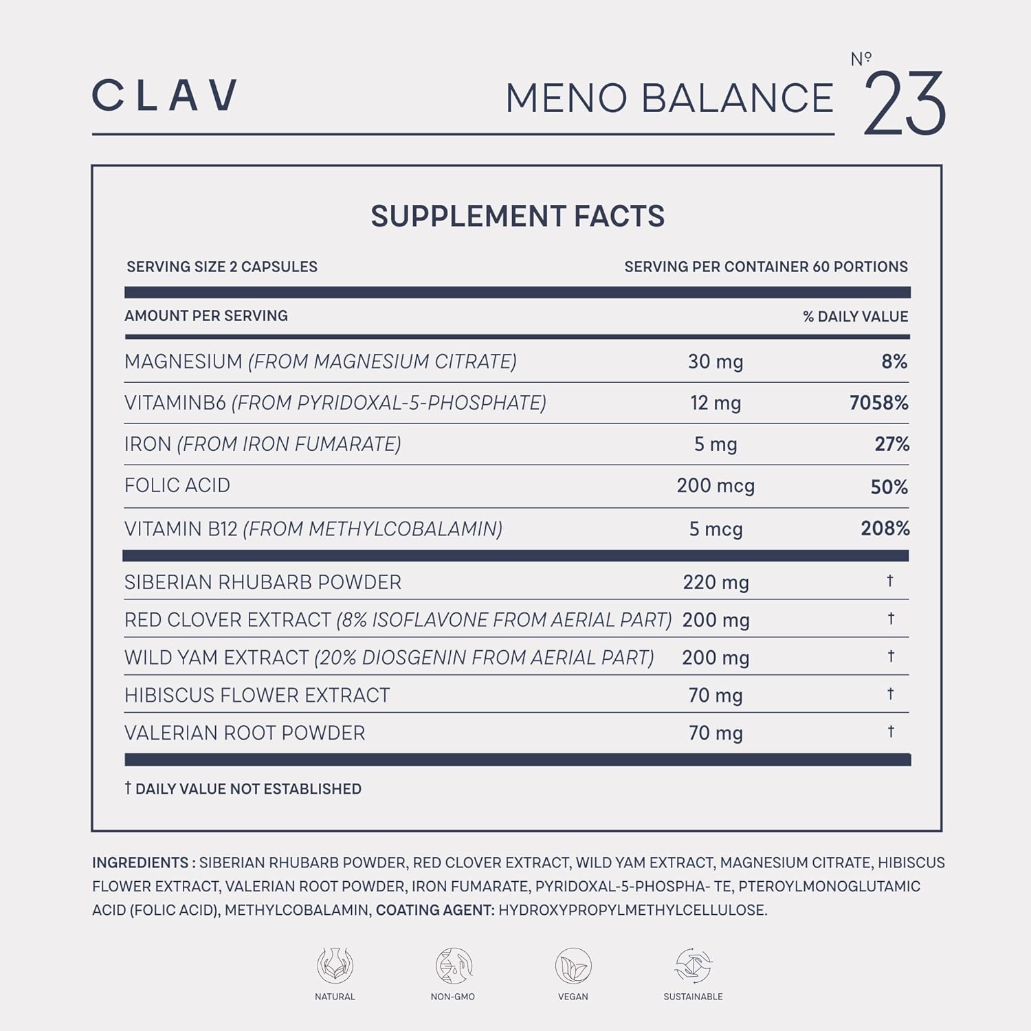 Menopause Support Capsules with Wild Yam Root, Red Clover & Siberian Rhubarb - Hot Flash Relief & Mood Swing Support