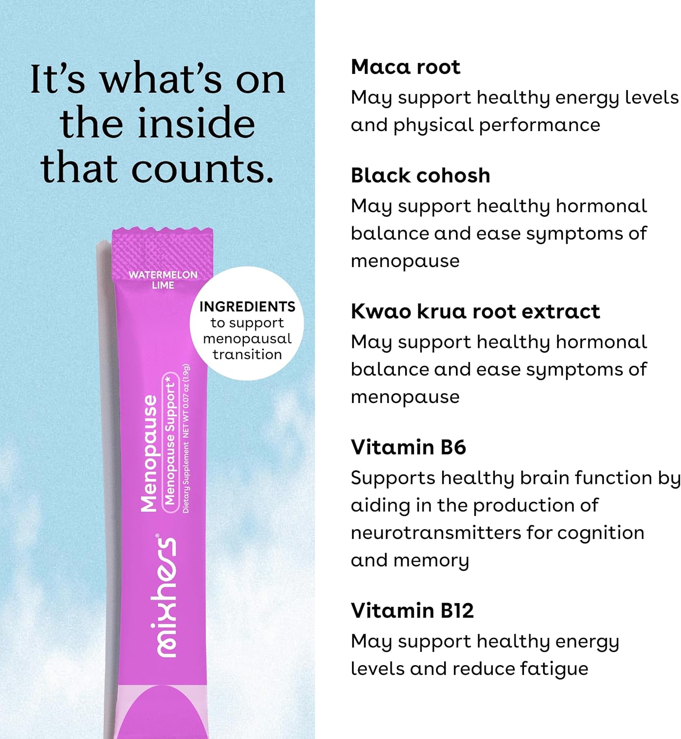 Menopause Support Drink Mix with Maca Root & Black Cohosh - Hormone Balance Multivitamin for Women - Sugar Free Vegan Formula - 15 Packets - Watermelon Lime Flavor
