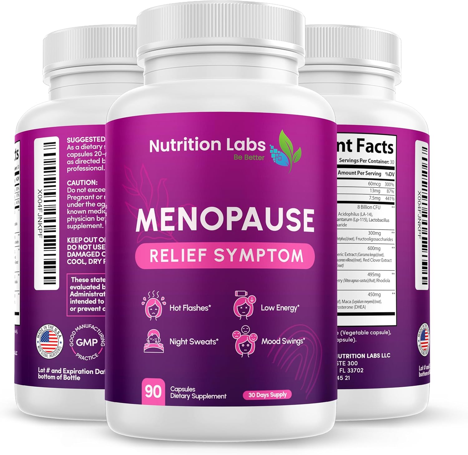 Menopause Symptom Relief Supplement for Women - Vegan Ingredients, Drug-Free, Non-GMO - 90 Count