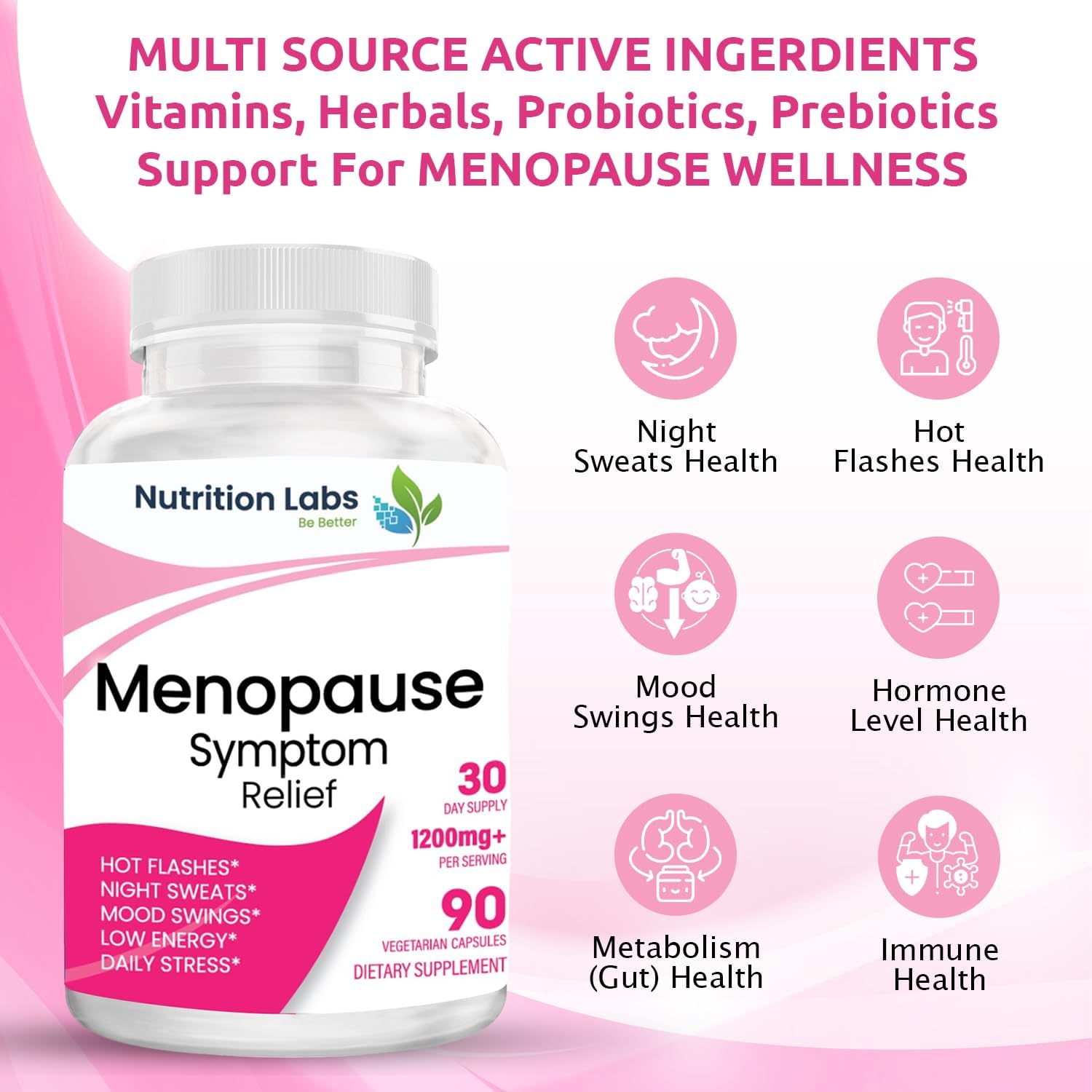 Menopause Symptom Relief Supplement for Women - Vegan Ingredients, Drug-Free, Non-GMO - 90 Count