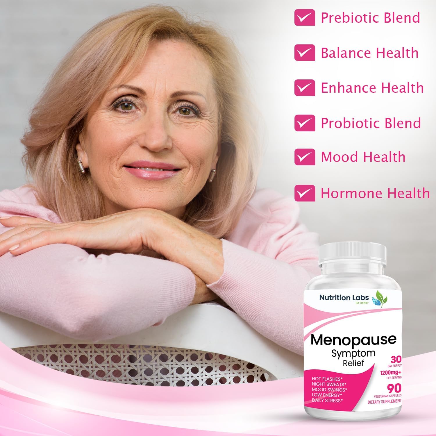 Menopause Symptom Relief Supplement for Women - Vegan Ingredients, Drug-Free, Non-GMO - 90 Count