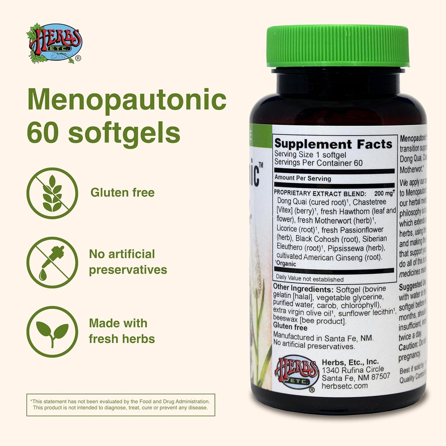 Menopautonic Menopausal Health Supplement with Chastetree Berry, Black Cohosh & Ginseng - Supports Hormonal Balance & Vaginal Health - 60 Softgels