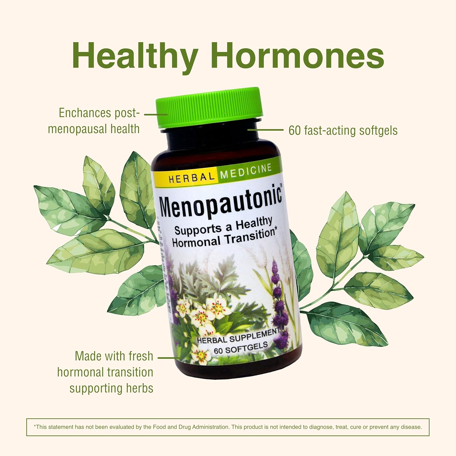 Menopautonic Menopausal Health Supplement with Chastetree Berry, Black Cohosh & Ginseng - Supports Hormonal Balance & Vaginal Health - 60 Softgels